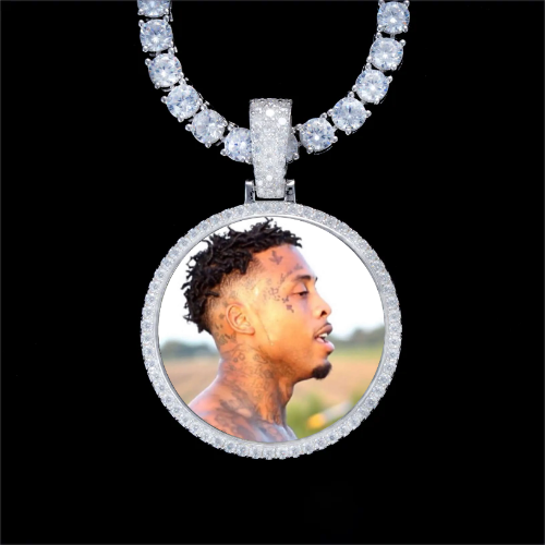 925S & VVS Moissanite 3D Circle Custom Picture Pendant
