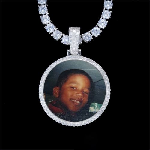 925S & VVS Moissanite 3D Circle Custom Picture Pendant