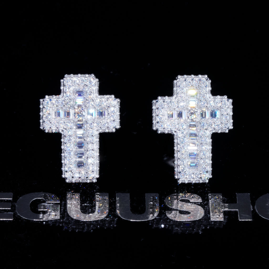 VVS1 Moissanite Baguette Cross Earrings