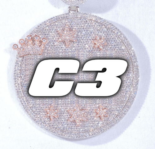 CUSTOM LETTER NECKLACE 3D BIG CROWN DISC