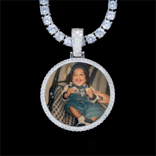 925S & VVS Moissanite 3D Circle Custom Picture Pendant
