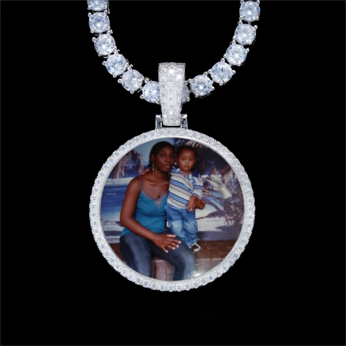 925S & VVS Moissanite 3D Circle Custom Picture Pendant