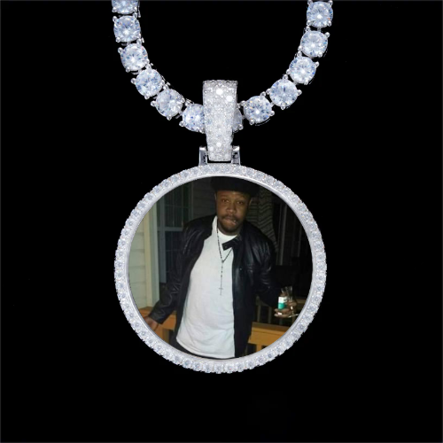 925S & VVS Moissanite 3D Circle Custom Picture Pendant