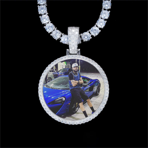 925S & VVS Moissanite 3D Circle Custom Picture Pendant