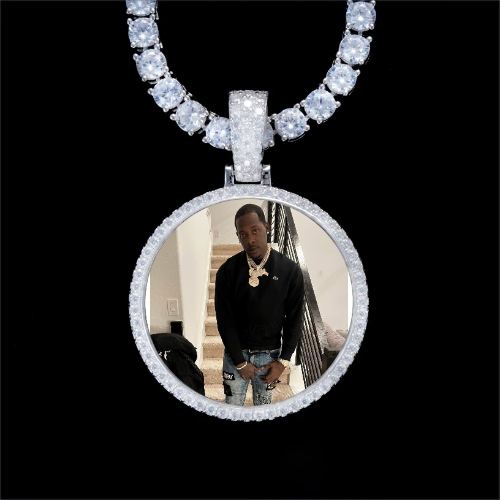 925S & VVS Moissanite 3D Circle Custom Picture Pendant