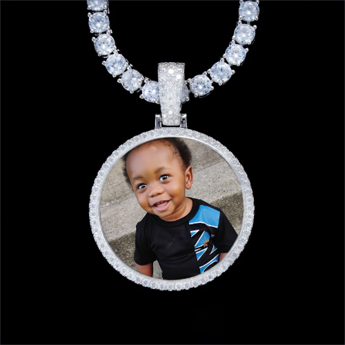 925S & VVS Moissanite 3D Circle Custom Picture Pendant