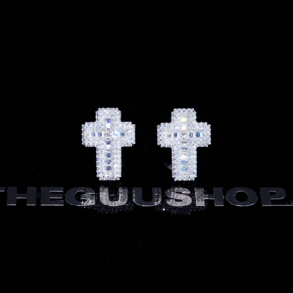 VVS1 Moissanite Baguette Cross Earrings