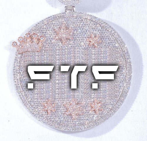 CUSTOM LETTER NECKLACE 3D BIG CROWN DISC