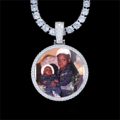 925S & VVS Moissanite 3D Circle Custom Picture Pendant