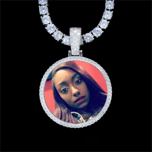 925S & VVS Moissanite 3D Circle Custom Picture Pendant