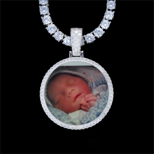 925S & VVS Moissanite 3D Circle Custom Picture Pendant