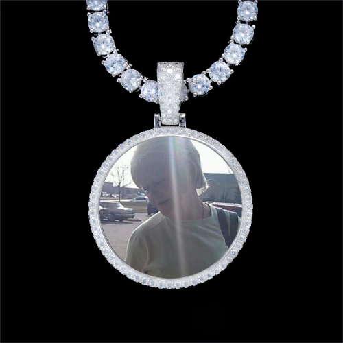 925S & VVS Moissanite 3D Circle Custom Picture Pendant