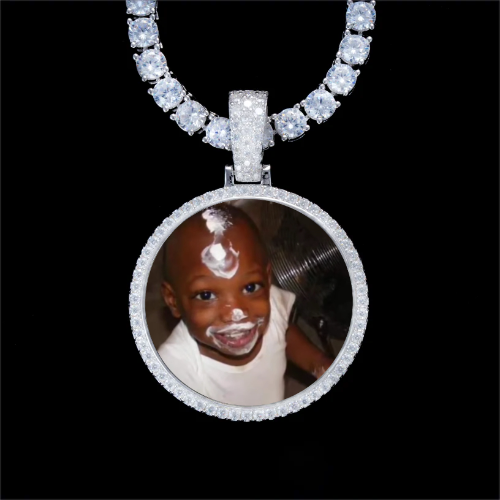 925S & VVS Moissanite 3D Circle Custom Picture Pendant