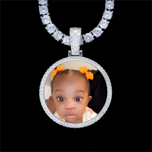 925S & VVS Moissanite 3D Circle Custom Picture Pendant