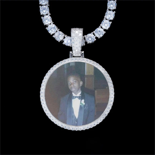 925S & VVS Moissanite 3D Circle Custom Picture Pendant