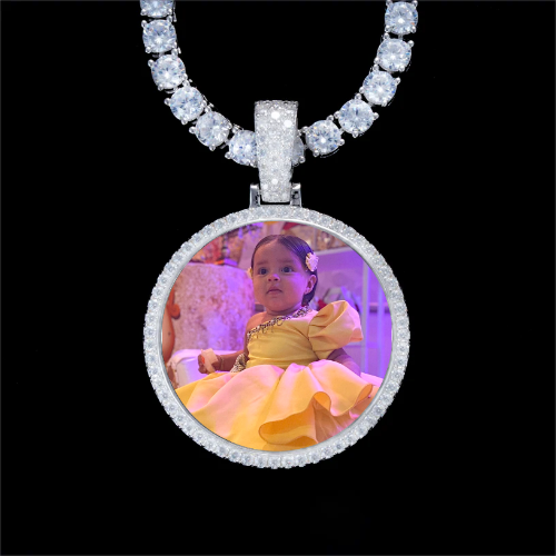 925S & VVS Moissanite 3D Circle Custom Picture Pendant