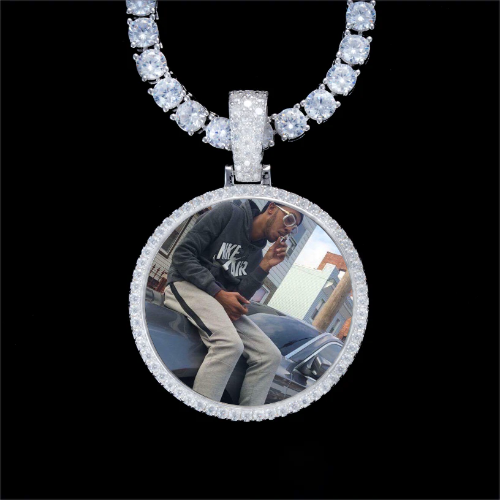 925S & VVS Moissanite 3D Circle Custom Picture Pendant