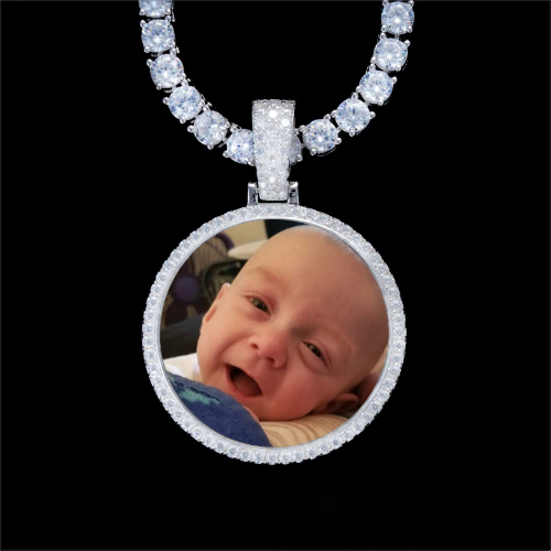 925S & VVS Moissanite 3D Circle Custom Picture Pendant