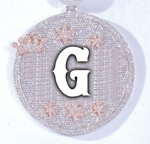 CUSTOM LETTER NECKLACE 3D BIG CROWN DISC