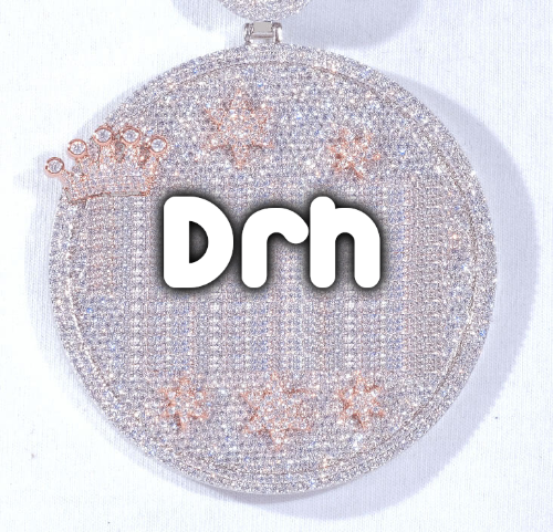 CUSTOM LETTER NECKLACE 3D BIG CROWN DISC