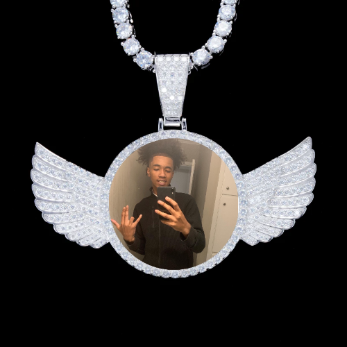 925S & VVS Moissanite 3D Wing Custom Picture Pendant