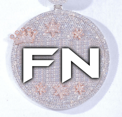 CUSTOM LETTER NECKLACE 3D BIG CROWN DISC