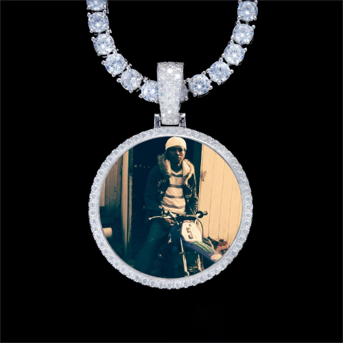 925S & VVS Moissanite 3D Circle Custom Picture Pendant