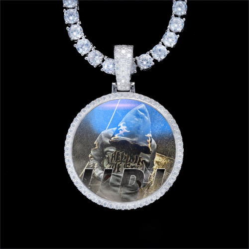 925S & VVS Moissanite 3D Circle Custom Picture Pendant
