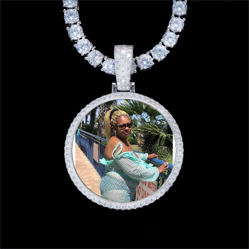 925S & VVS Moissanite 3D Circle Custom Picture Pendant