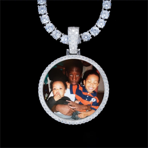 925S & VVS Moissanite 3D Circle Custom Picture Pendant
