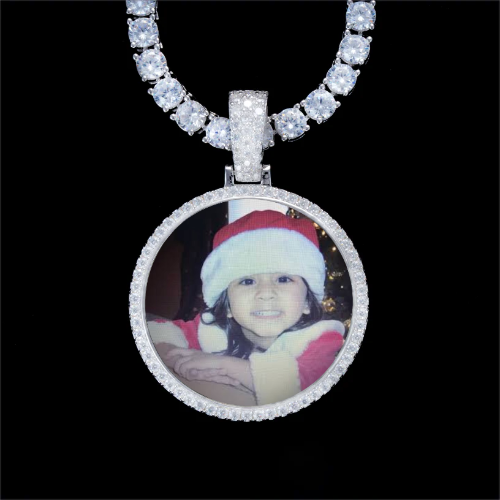 925S & VVS Moissanite 3D Circle Custom Picture Pendant