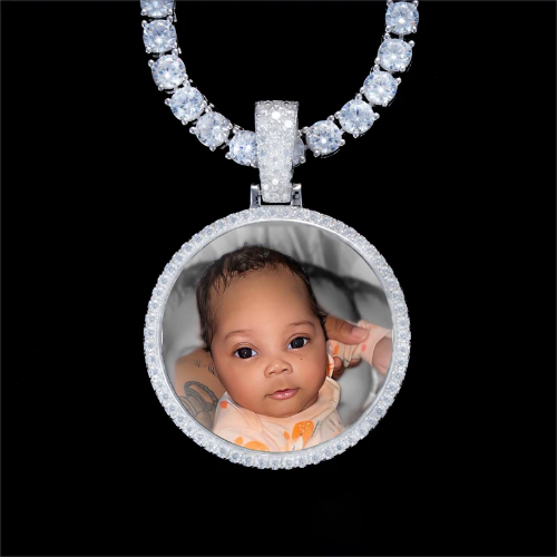 925S & VVS Moissanite 3D Circle Custom Picture Pendant