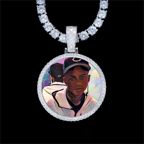 925S & VVS Moissanite 3D Circle Custom Picture Pendant