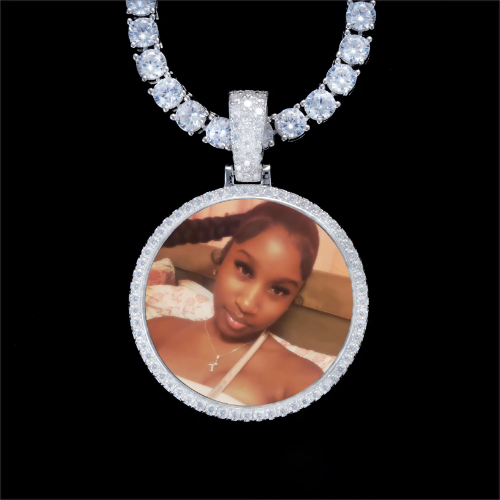 925S & VVS Moissanite 3D Circle Custom Picture Pendant