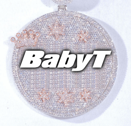 CUSTOM LETTER NECKLACE 3D BIG CROWN DISC