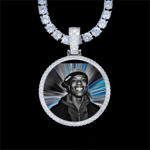 925S & VVS Moissanite 3D Circle Custom Picture Pendant