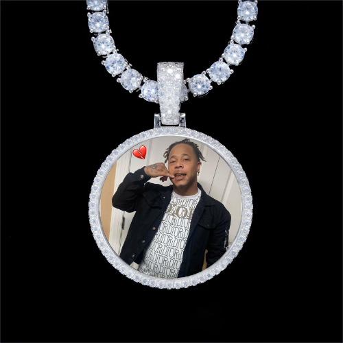 925S & VVS Moissanite 3D Circle Custom Picture Pendant