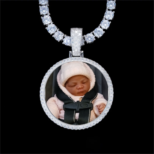 925S & VVS Moissanite 3D Circle Custom Picture Pendant