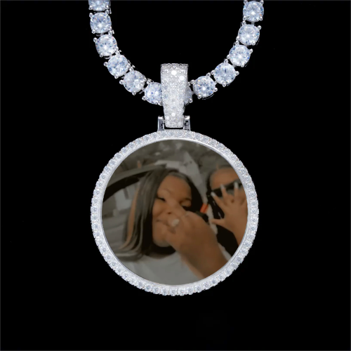 925S & VVS Moissanite 3D Circle Custom Picture Pendant