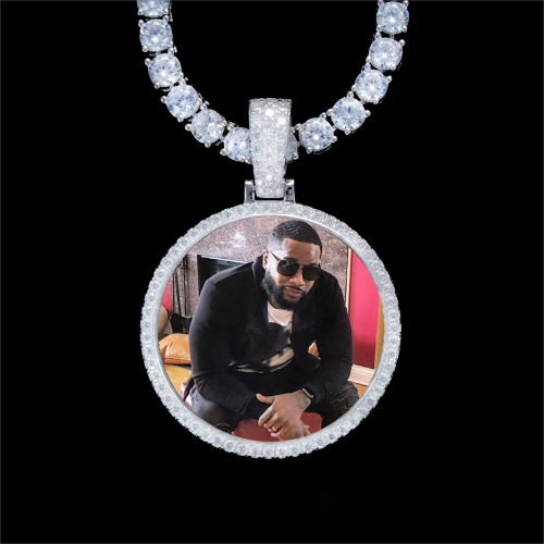 925S & VVS Moissanite 3D Circle Custom Picture Pendant
