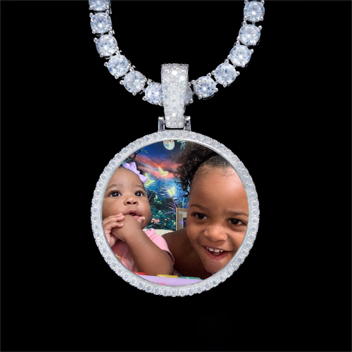 925S & VVS Moissanite 3D Circle Custom Picture Pendant