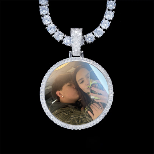 925S & VVS Moissanite 3D Circle Custom Picture Pendant