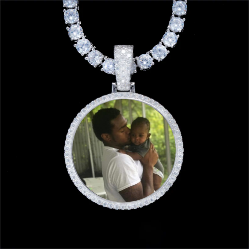 925S & VVS Moissanite 3D Circle Custom Picture Pendant