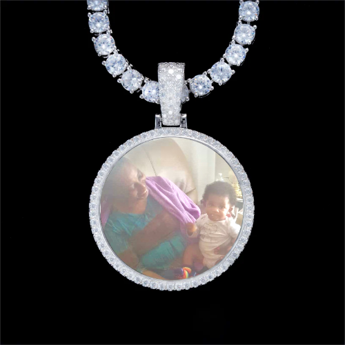 925S & VVS Moissanite 3D Circle Custom Picture Pendant