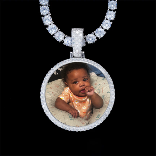 925S & VVS Moissanite 3D Circle Custom Picture Pendant