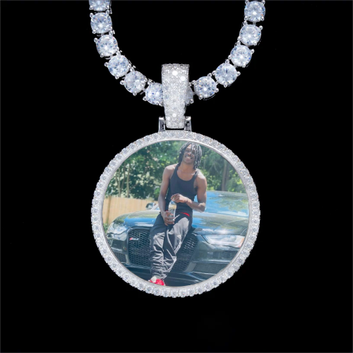 925S & VVS Moissanite 3D Circle Custom Picture Pendant