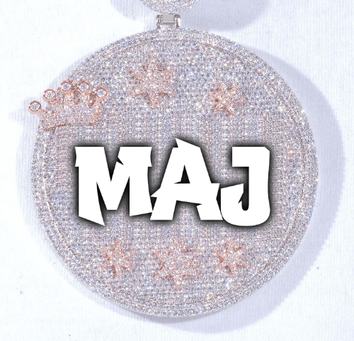 CUSTOM LETTER NECKLACE 3D BIG CROWN DISC