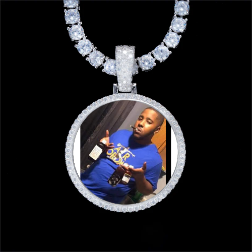 925S & VVS Moissanite 3D Circle Custom Picture Pendant