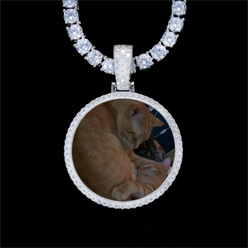 925S & VVS Moissanite 3D Circle Custom Picture Pendant
