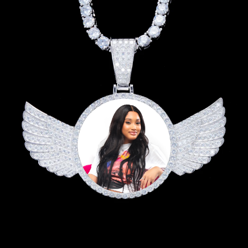 925S & VVS Moissanite 3D Wing Custom Picture Pendant